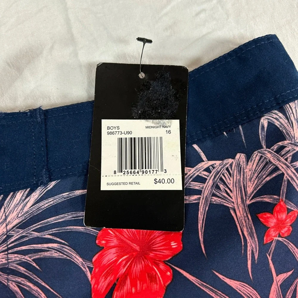 Hurley Boys Board Shorts Midnight Navy Floral Striped Swim‎ Trunks Size 16 28W